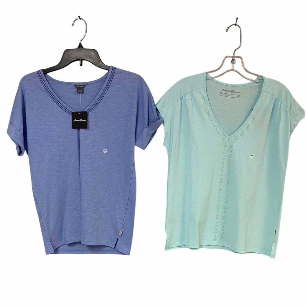 NEW EDDIE BAUER women's daisy slub coast climb tank and tee shirt in light blue
